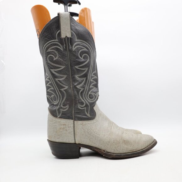 Vintage Justin Men's Size 9 D Cowboy Western Boots Gray Leather USA 8095
